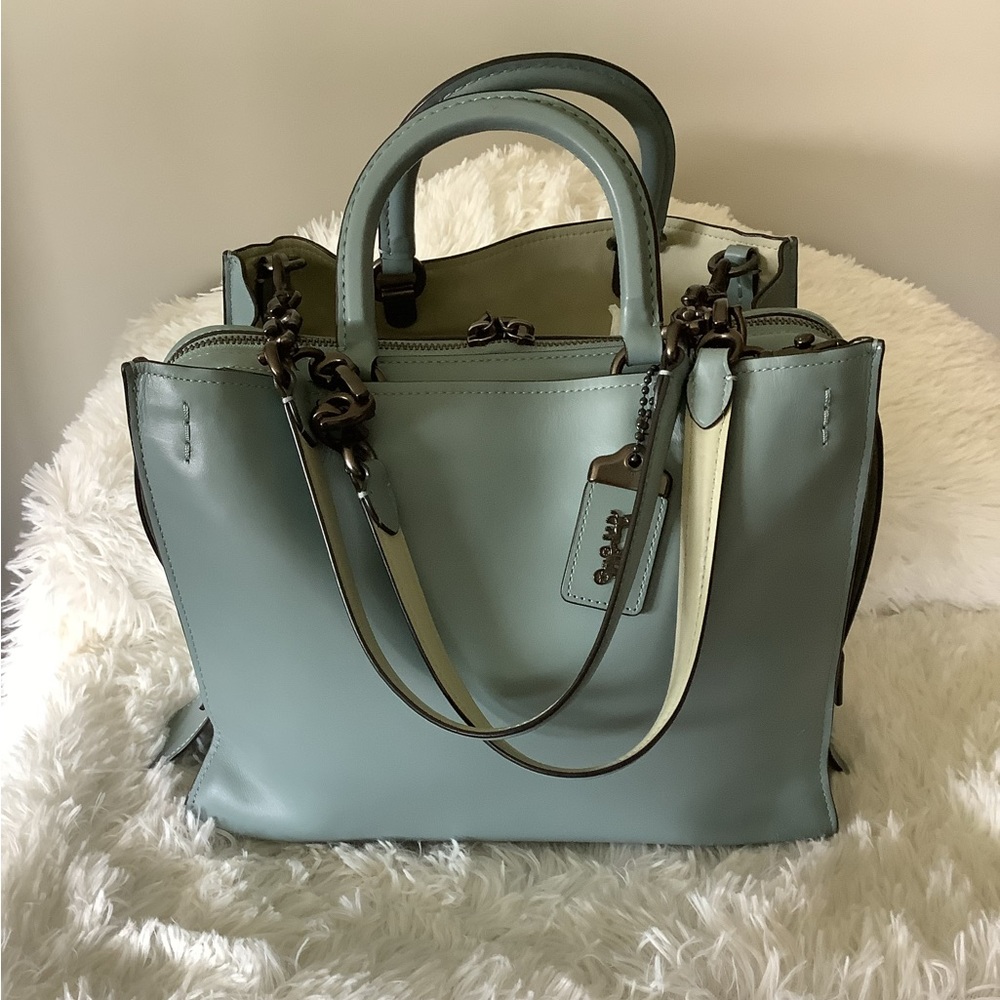 Coach Rogue 30 in sage color.  Smooth leather